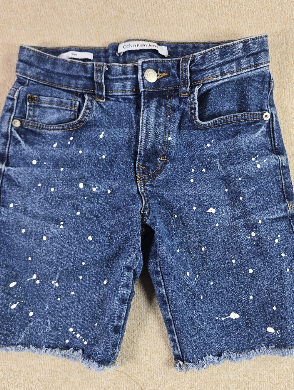 Calvin Klein Jeans Kids Girls Denim Shorts Size 8 Adjustable Waist Raw Hem